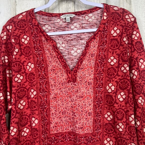 Lucky Brand Women's 2X Boho Floral Shirt Red Multi Lightweight Stretch‎ Top - Picture 2 of 11
